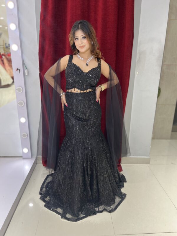 Black fish cut Lehenga