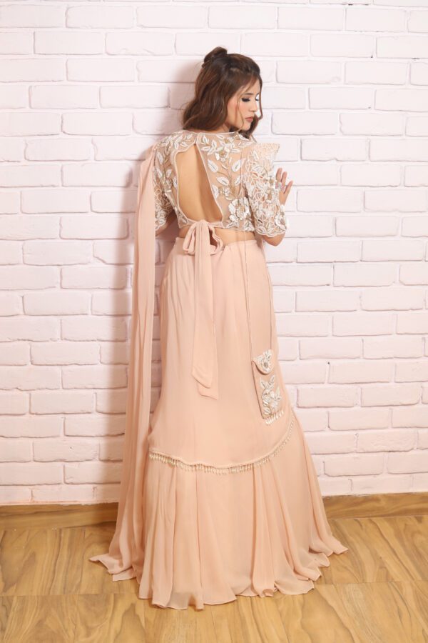 Ivory Peach Drape Lehenga