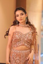 rust fish cut side cape lehenga