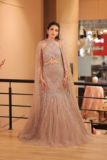 mauve fish cut cape lehenga