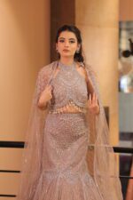 mauve fish cut cape lehenga