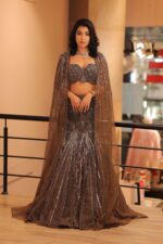heavy fish cut lehenga with cape