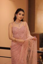 pink heavy pearl work drape saree