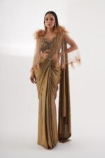 Golden cape Pre drape saree
