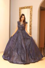 navy blue mash ball gown