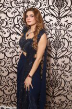 navy blue drape saree