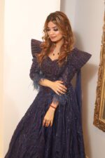 power shoulder full sleeves lehenga