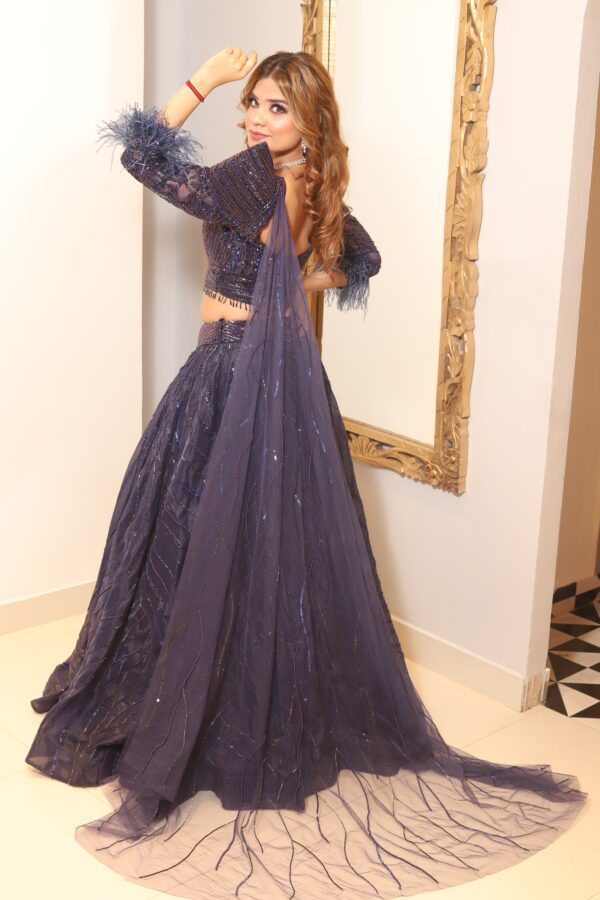 power shoulder full sleeves lehenga