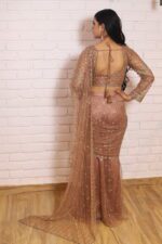Nude brown drape saree with open palla