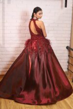Cherry red mash ball gown with 3D work