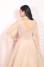 light peach pearl ball gown with one side drape