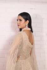 light peach pearl ball gown with one side drape