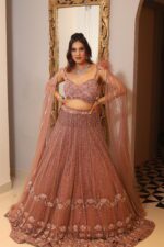 onion pink heavy bell sleeves lehenga