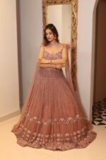 onion pink heavy bell sleeves lehenga