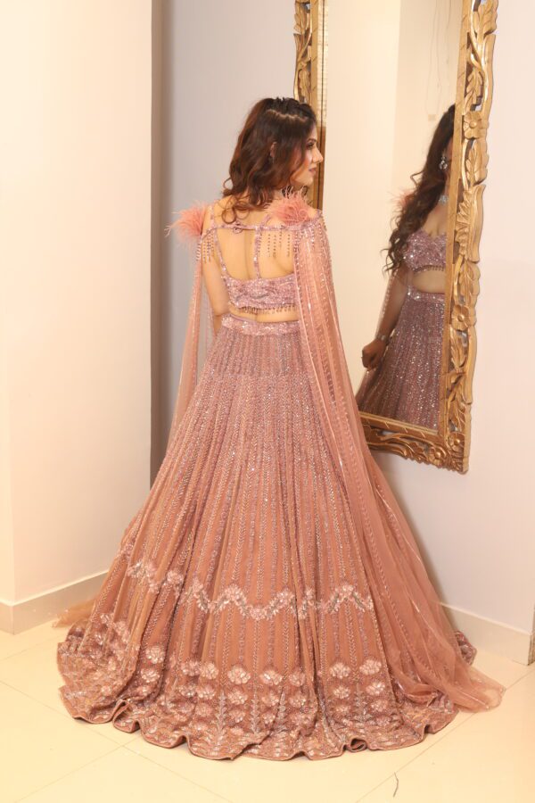 onion pink heavy bell sleeves lehenga