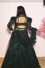 bottle green power shoulder lehenga