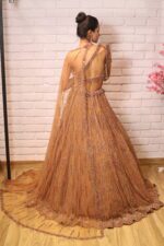 cocoa brown one side shoulder cape lehenga