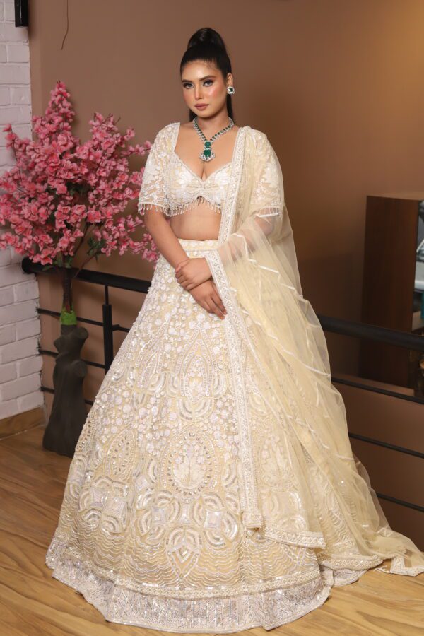 ivory pearl work lehenga choli