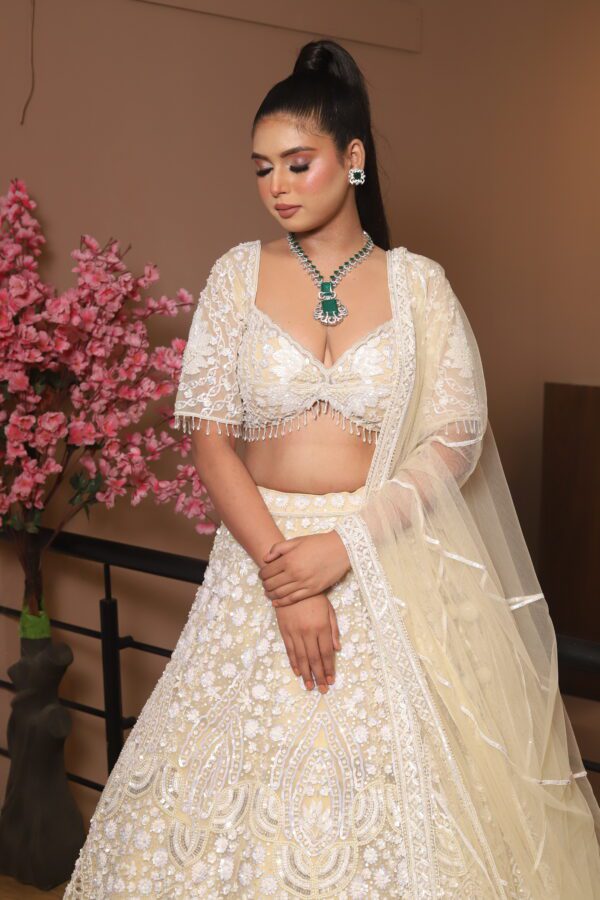 ivory pearl work lehenga choli