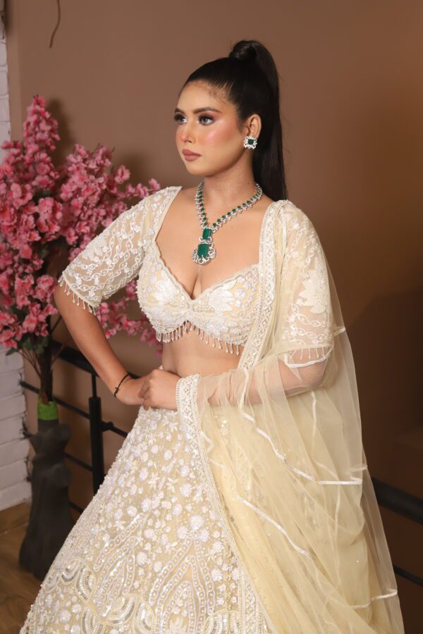 ivory pearl work lehenga choli