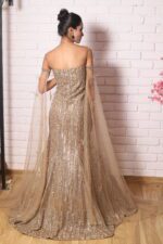 heavy sequence fish cut gown with cold shoulder look