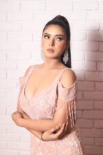 fish cut gown with cold shoulder look