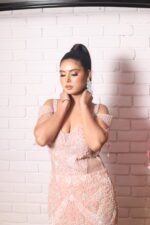 fish cut gown with cold shoulder look