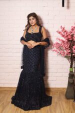 Navy blue heavy fish cut lehenga