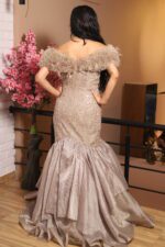 mouse color off shoulder frill fish cut gown