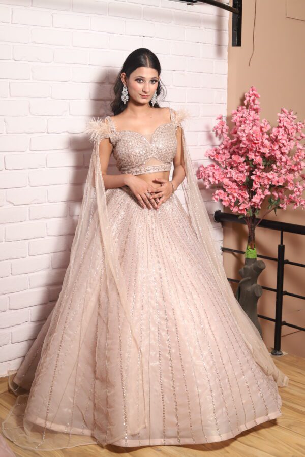 Ball lehenga with bell sleeves