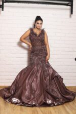 Tissue chocolate brown fish cut gown