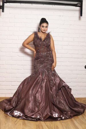 Tissue chocolate brown fish cut gown