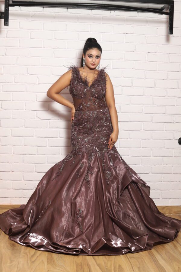 Tissue chocolate brown fish cut gown