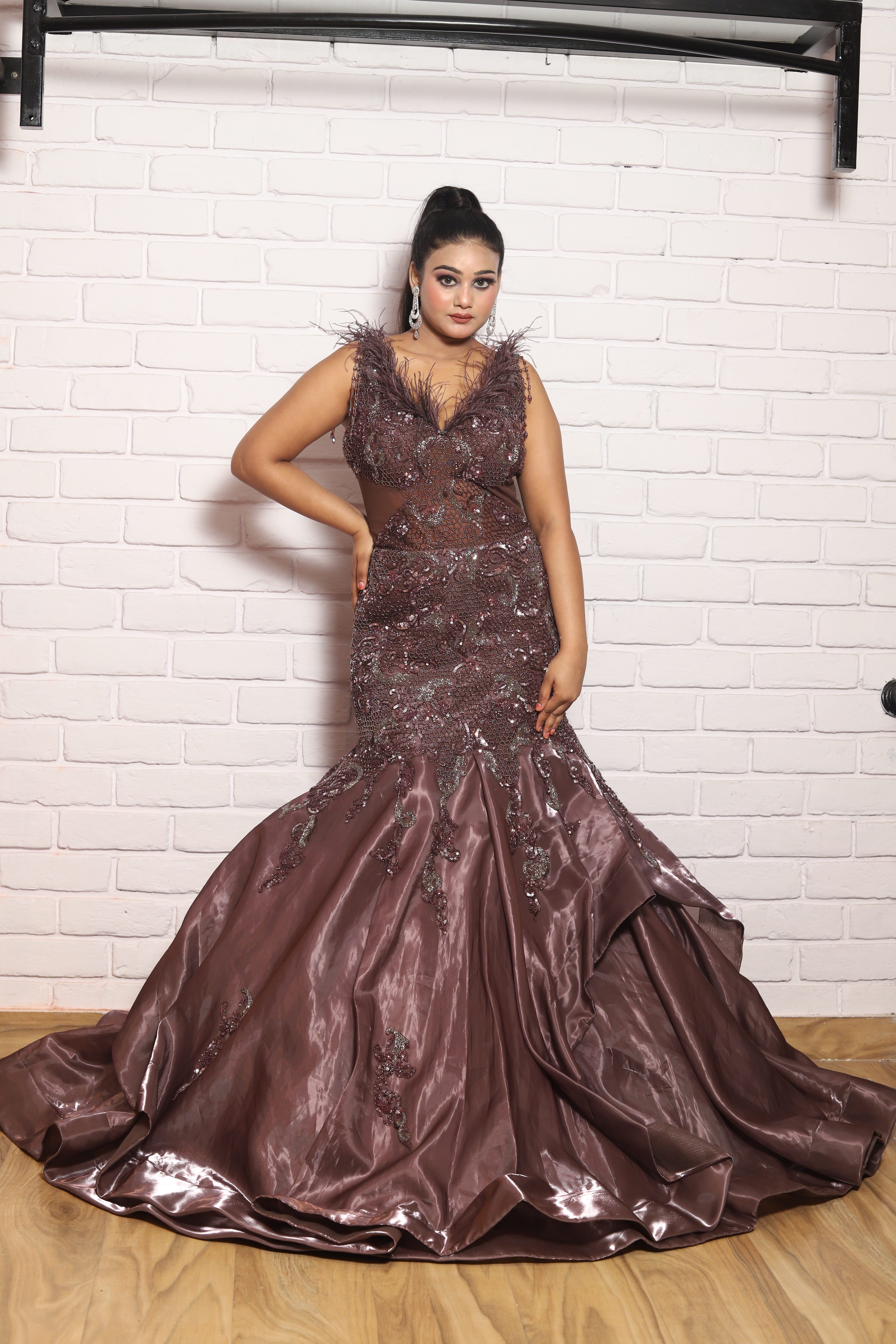 Tissue chocolate brown fish cut gown