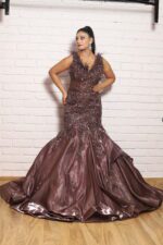 Tissue chocolate brown fish cut gown