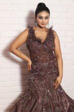 Tissue chocolate brown fish cut gown