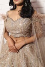 Hand work ball lehenga with bell sleeves