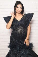 Navy blue flap fish cut gown