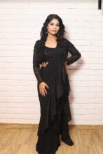 monochrome Black drape saree with jacket