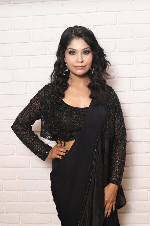 monochrome Black drape saree with jacket