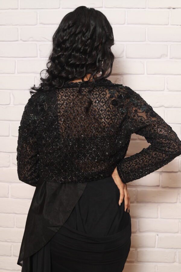 monochrome Black drape saree with jacket