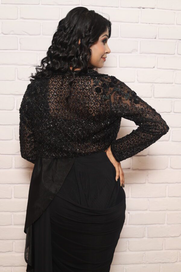 monochrome Black drape saree with jacket