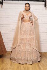 peach designer belt blouse lehenga
