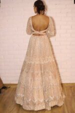 peach designer belt blouse lehenga